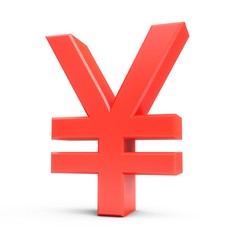 3D Rendering Red Japanese yen Sign isolated on white background