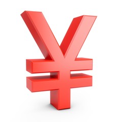 3D Rendering Red Japanese yen Sign isolated on white background