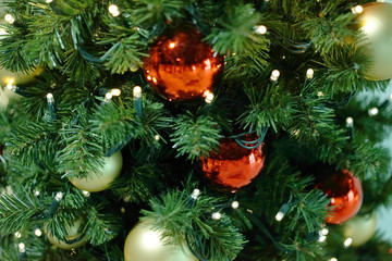 Blurred Decorated Christmas tree background.