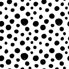 Geometrical background with uneven circles. Abstract round seamless pattern. Hand drawn dots pattern on white background. Vector illustration. 