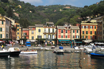 Potofino, Italy 04-12-2011 The colorful waterfront buildings and harbor of Portofino, a resort town...