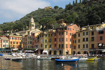 Potofino, Italy 04-12-2011 The colorful waterfront buildings and harbor of Portofino, a resort town...
