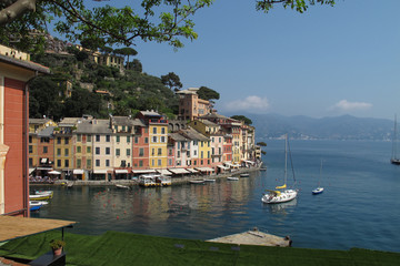 Potofino, Italy 04-12-2011 The colorful waterfront buildings and harbor of Portofino, a resort town...