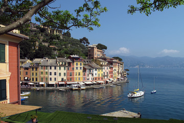Potofino, Italy 04-12-2011 The colorful waterfront buildings and harbor of Portofino, a resort town...