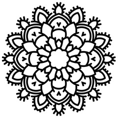 Black ornamental round doodle flower isolated on white background. Outline mandala. Geometric circle element. Vector illustration.