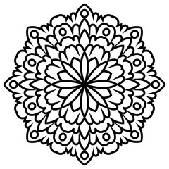 Black ornamental round doodle flower isolated on white background. Outline mandala. Geometric circle element. Vector illustration.