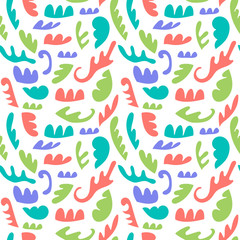 Abstract seamless pattern with unusual  shapes. Flourish background. Vector illustration. 