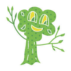 Cartoon cheerful crazy pop art tree isolated on white background.