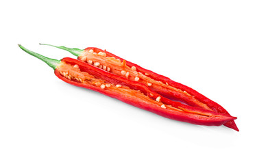 Sliced chilli on white background
