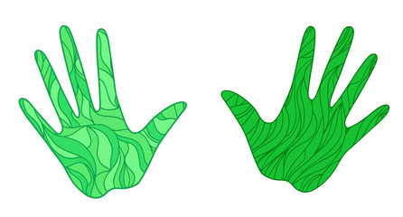 Obraz premium Hands on white. Abstract patterns on isolation background. Design for spiritual relaxation for adults. Zen art. Doodles for banner, poster, t-shirt or textiles