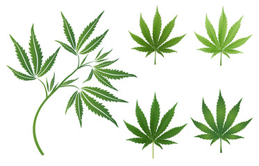 A set of cannabis icons, Marijuana leafs.