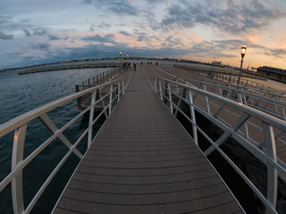 Fototapeta premium Floating walkway in the hanvana at sunset