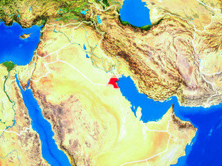 Kuwait from space on model of planet Earth with country borders and very detailed planet surface.