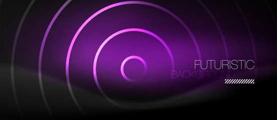 Dark abstract background with glowing neon circles