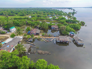 Aerial photography, Songkhla Province, Sea, Seaside village, Beach house