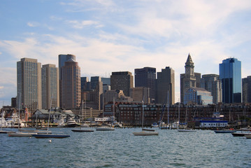 Fototapeta na wymiar Boston Downtown Waterfront Seen from a Boat Cruise