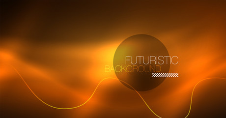 Abstract shiny glowinng color wave design element on dark background - science or technology concept