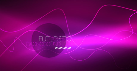 Abstract shiny glowinng color wave design element on dark background - science or technology concept