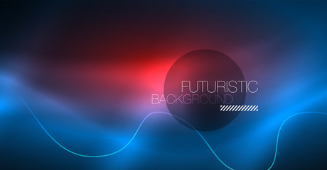 Glowing abstract wave on dark, shiny motion, Christmas and New Year magic space light. Techno abstract background