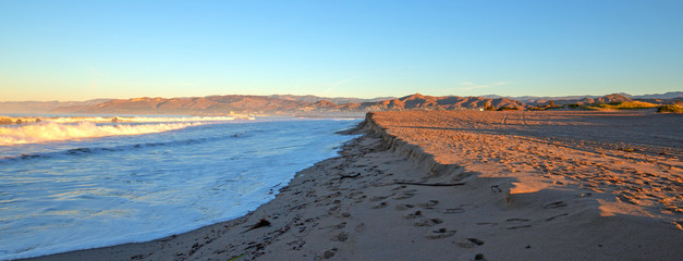 Ventura beach with tidal erosion on the Gold Coast of California United States