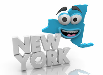 New York NY State Map Cartoon Face Word 3d Illustration