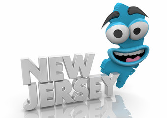 New Jersey NJ State Map Cartoon Face Word 3d Illustration