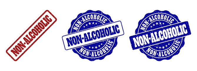 Obraz premium NON-ALCOHOLIC grunge stamp seals in red and blue colors. Vector NON-ALCOHOLIC labels with grunge surface. Graphic elements are rounded rectangles, rosettes, circles and text tags.