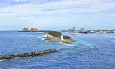 Look on Nassau bay and light house and Atlantis resort 
