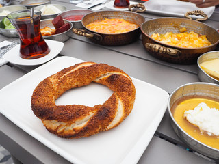 Turkish breakfast With various dipping sauce