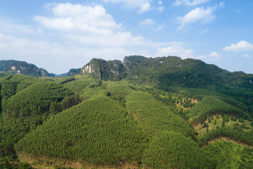 Obraz premium Aerial view of Karst mountains and woodland