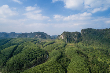 Obraz premium Aerial view of Karst mountains and woodland