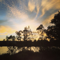 Sunset over a serene and peaceful lake in San Diego