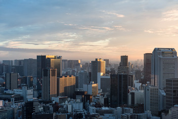 Tokyo cityscape at dusk view from observatory of World Trade Center building