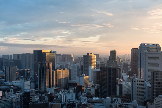 Tokyo cityscape at dusk view from observatory of World Trade Center building © Bob