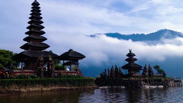 Natural Beauty Of Ulun Danu Temple In The Morning With Mountain Lake Beratan At Bedugul, Tabanan, Bali, Indonesia