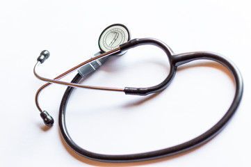 A medical equipment stethoscope on a white background