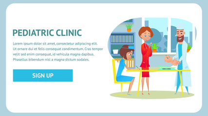 Pediatric Clinic Checkup Banner. Weighing Baby.