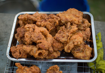 Fired chicken. Fried chicken thailand on white paper isolated. korean style fried chicken...