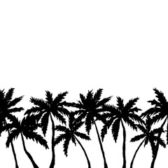 Hand drawn palm trees border isolated on white. Vector illustration