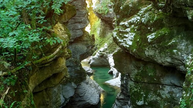 Exposed Rock Layers of Martvili Canyon in the Georgian Republic