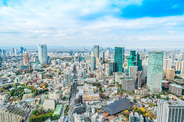 Fototapeta na wymiar urban city skyline aerial view in Tokyo, Japan