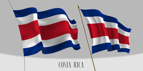 Set of Costa Rica waving flag on isolated background vector illustration