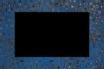 Abstract pattern in blues, khaki, sand, cream, and brown tones with black rectangular overlay - space for text