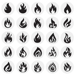Flame icon set on circles background for graphic and web design, Modern simple vector sign. Internet concept. Trendy symbol for website design web button or mobile app