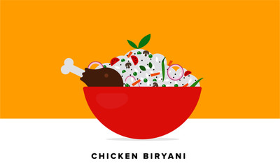 Veg Biryani Vector Illustration. Traditional Mughlai Indian Cuisine.