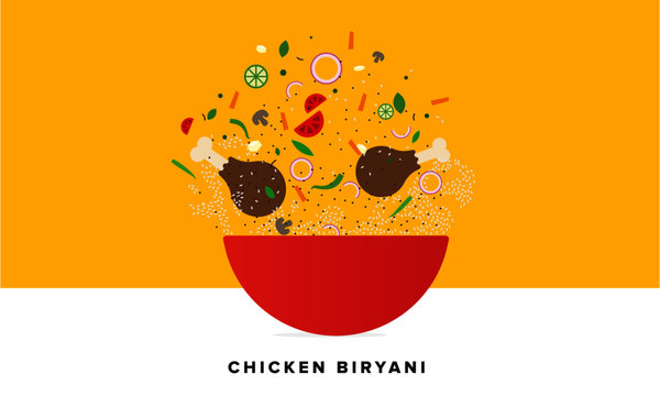 Chicken Biryani Vector Illustration. Traditional Mughlai Indian Cuisine.  Stock Vector | Adobe Stock