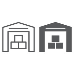 Warehouse line and glyph icon, building and store, storage sign, vector graphics, a linear pattern on a white background.