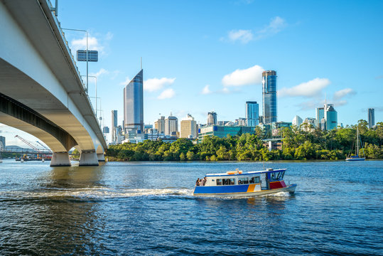 ferry cruise on brisbane river with city skyline background