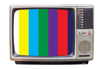 Classic Vintage Retro Style old television with NTSC tv pattern signal for test purposes