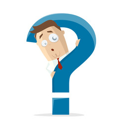 cartoon illustration of a businessman behind a question mark